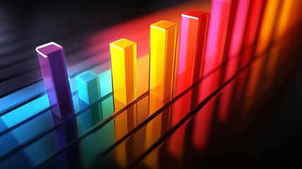 Poster - Multi-colored D bar graph on a glossy surface, with each bar casting distinct shadows, giving a sharp, vibrant appearance
