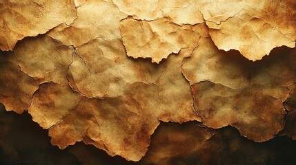 Poster - Textured Layers of Ancient Parchment: A Fragmented Collage of Aged Paper with Rough Edges and Muted Tones, Evoking History and Mystery.