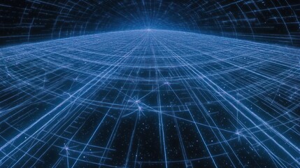 Poster - Futuristic blue grid illuminates a dark and endless virtual space