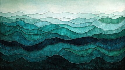 Poster - A gradient layered mountain range in shades of blues and greens