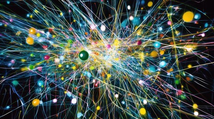 Poster - Colorful glowing lines and spheres radiate outward from a central point