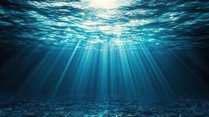 Poster - Underwater ocean sunbeams, seabed background, marine scene