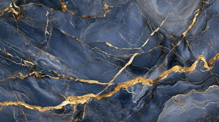 Poster - Intricate golden veining runs through a dark blue stone slab