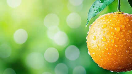 Poster - Close up of an orange with water droplets on its surface against a white background