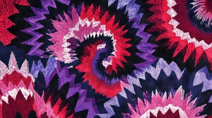 Poster - Bright abstract pattern with repeating radial fractal and zigzag shapes