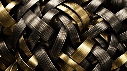 Poster - Interwoven golden and silver bands create an abstract pattern