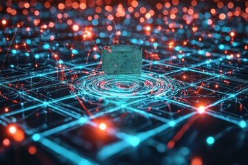 Poster - intelligent system shaping self-evolving structured neural pathways, radiating deep ai learning.
