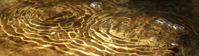 Poster - Ripples and bubbles adorn the golden water surface gracefully