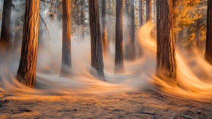 Poster - Long exposure shot captures ethereal light flowing through a forest