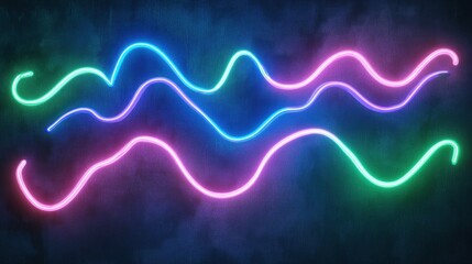 Aufkleber - Three wavy neon lights on a textured dark background