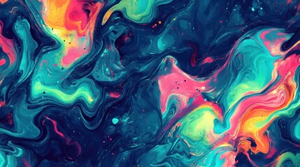 Poster - Vibrant and swirling abstract painting with colorful paint streams
