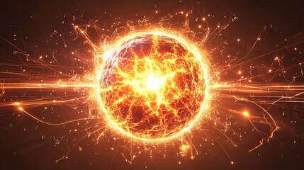Poster - Bright glowing sphere emitting energy in a dark background showcasing vibrant colors and dynamic light effects