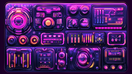 Poster - Futuristic control panel interface design, vibrant neon lights