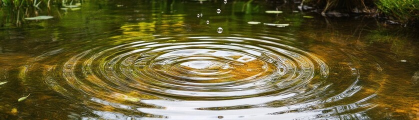 Sticker - Droplets create ripples in a tranquil pond with reflections