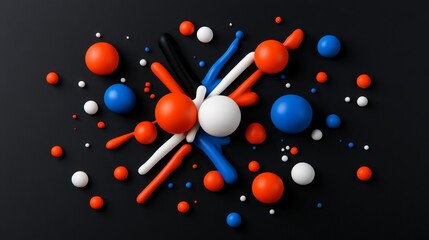 Fototapete - Colorful Abstract Composition of Spheres and Lines on Black Background