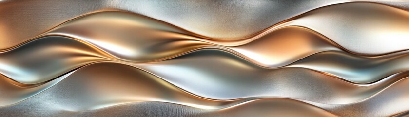 Poster - Abstract waves of gold and silver metal undulate gracefully