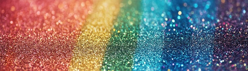Aufkleber - Vibrant rainbow array of colorful glitter sparkles in a line