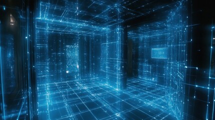 Poster - A digital network appears as glowing blue lines within space
