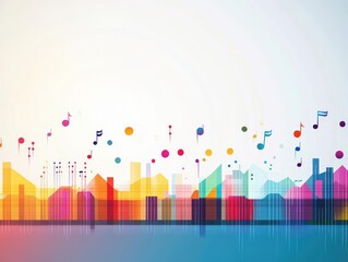 Aufkleber - Colorful abstract background with musical notes and vibrant colors for creative projects and design