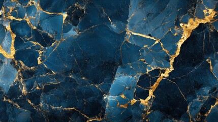 Poster - Abstract blue marble background with golden cracks throughout surface