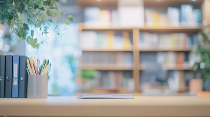 Poster - Modern Workspace with Empty Office Table and Stationery Supplies