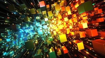 Poster - Floating colorful cubes generate abstract and futuristic background design