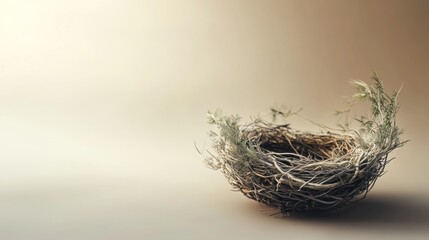 Wall Mural - Empty bird's nest, delicate, light background, nature, still life, possible use for cards, posters, or education