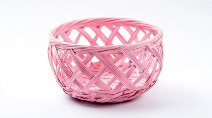 Poster - Pink Woven Basket Against White Background. Possible Use Product Photography