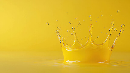 Poster - vibrant splash of yellow liquid creates crown shape against bright yellow background, evoking sense of joy and energy