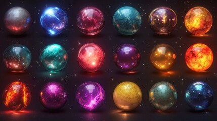 Poster - Galactic Spheres, A Celestial Collection of Cosmic Wonders and Glowing Orbs