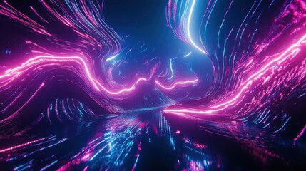 Aufkleber - Neon light streams create an abstract flowing river scene