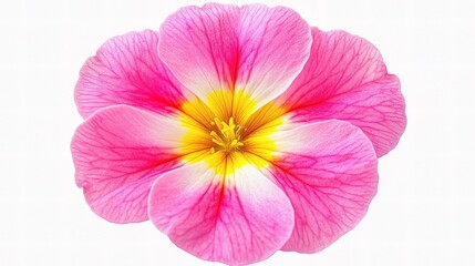 Wall Mural - Vibrant Pink Primula Flower with Yellow Center Isolated on White