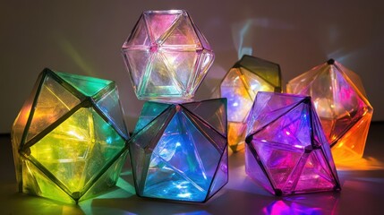 Poster - Chromatic Dodecahedrons, An Array of Iridescent Geometric Light Sculptures