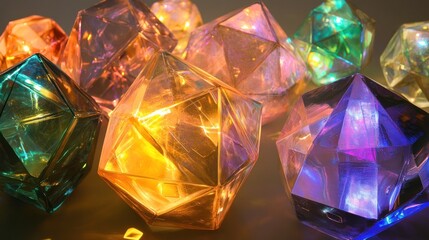 Poster - Dazzling display of multicolored dodecahedron shapes under a light source