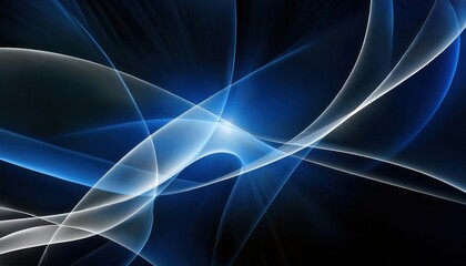 Poster - abstract blue and white light waves on dark background for digital design, technology art, and futuristic visuals

