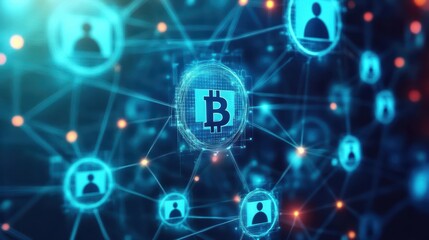 Poster - Bitcoin surrounded by interconnected lines representing digital currency and blockchain technology