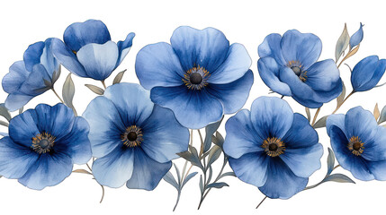 Wall Mural - bouquet of blue flowers watercolor isolated on white background