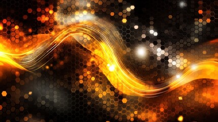 Aufkleber - Abstract background with flowing golden lines and hexagonal pattern