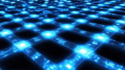 Aufkleber - Blue grid with glowing nodes representing network connectivity