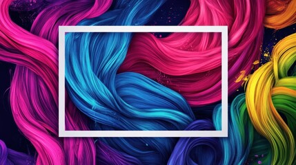 Aufkleber - Colorful textured waves arranged around a white rectangular frame