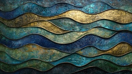 Aufkleber - Wavy pattern with textures of gold and blue shades