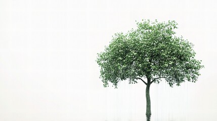 Wall Mural - Isolated Tree with Dripping Leaves Under Rainy Atmosphere