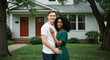 © sendiko - A Happy Interracial Couple Posing in Front of Their New Home, Celebrating a New Beginning and Shared Dreams, Embracing Their Future Together