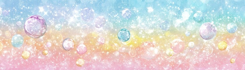 Poster - Watercolor background with floating bubbles and glittering stars effect