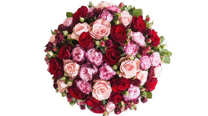 Wall Mural - bouquet of red and pink roses top view isolated on white background