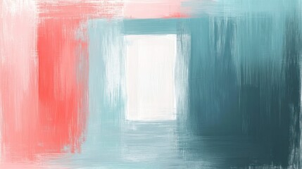 Poster - Abstract composition featuring blended brushstrokes of coral white and blue