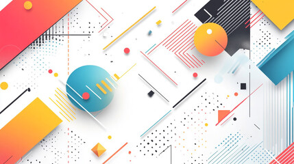 Poster - Abstract poster design with bold primary colors and lines, Minimalist background with geometric shapes and circles, Colorful geometric shapes creating a modern and abstract design.