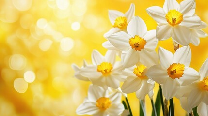 Wall Mural - Vibrant White and Yellow Spring Flowers Against Yellow Background