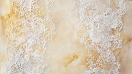 Poster - Delicate white lace adorns a textured light golden background