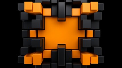 Poster - Abstract Black and Orange Cube Design with Central Space for Text